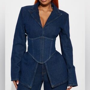 NWT Fashion Nova Get Down To Business Corseted Denim Blazer Medium #181